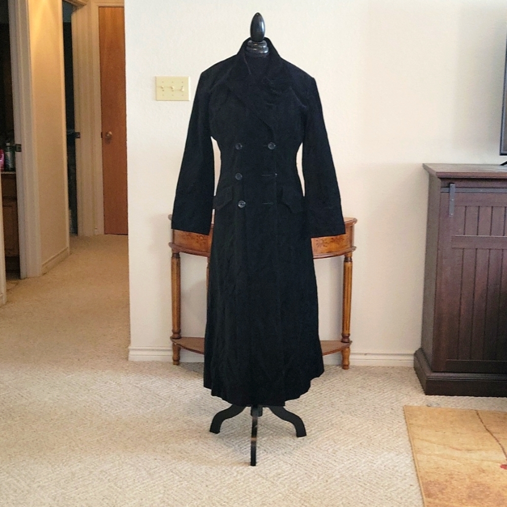 Newport News Full-Length Black Velveteen Double-Breasted Coat Size 12P